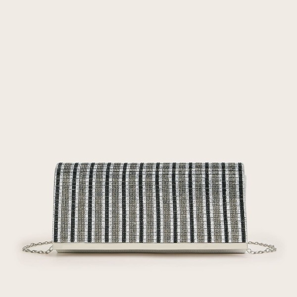 

Striped Flap Clutch Bag, Silver