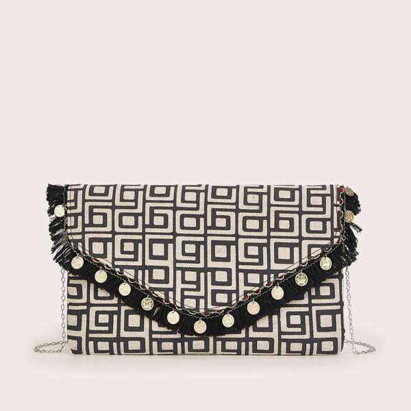 

Coin Charm Geometric Graphic Clutch Bag, Multicolor