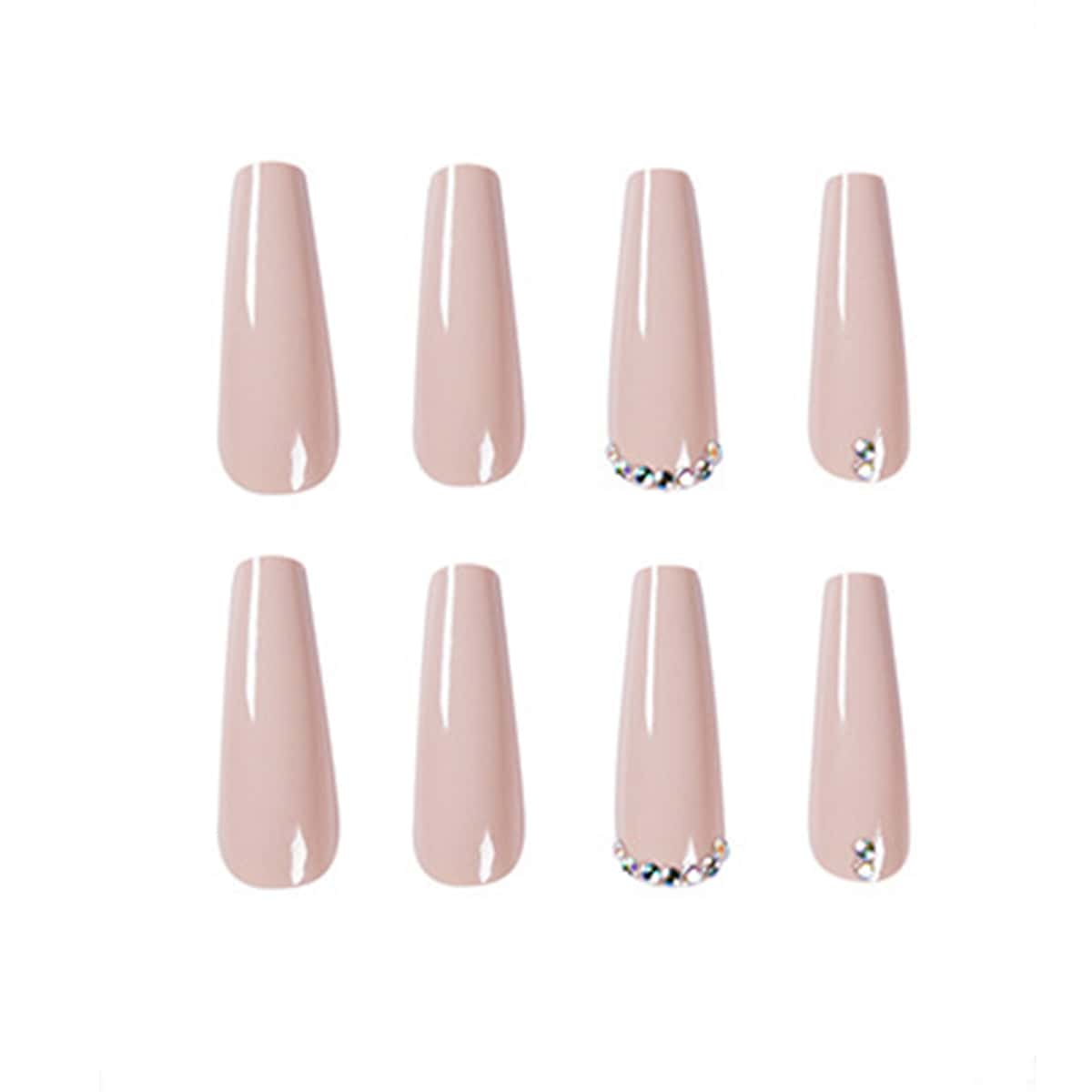 

24pcs Rhinestone Fake Nail, Baby pink