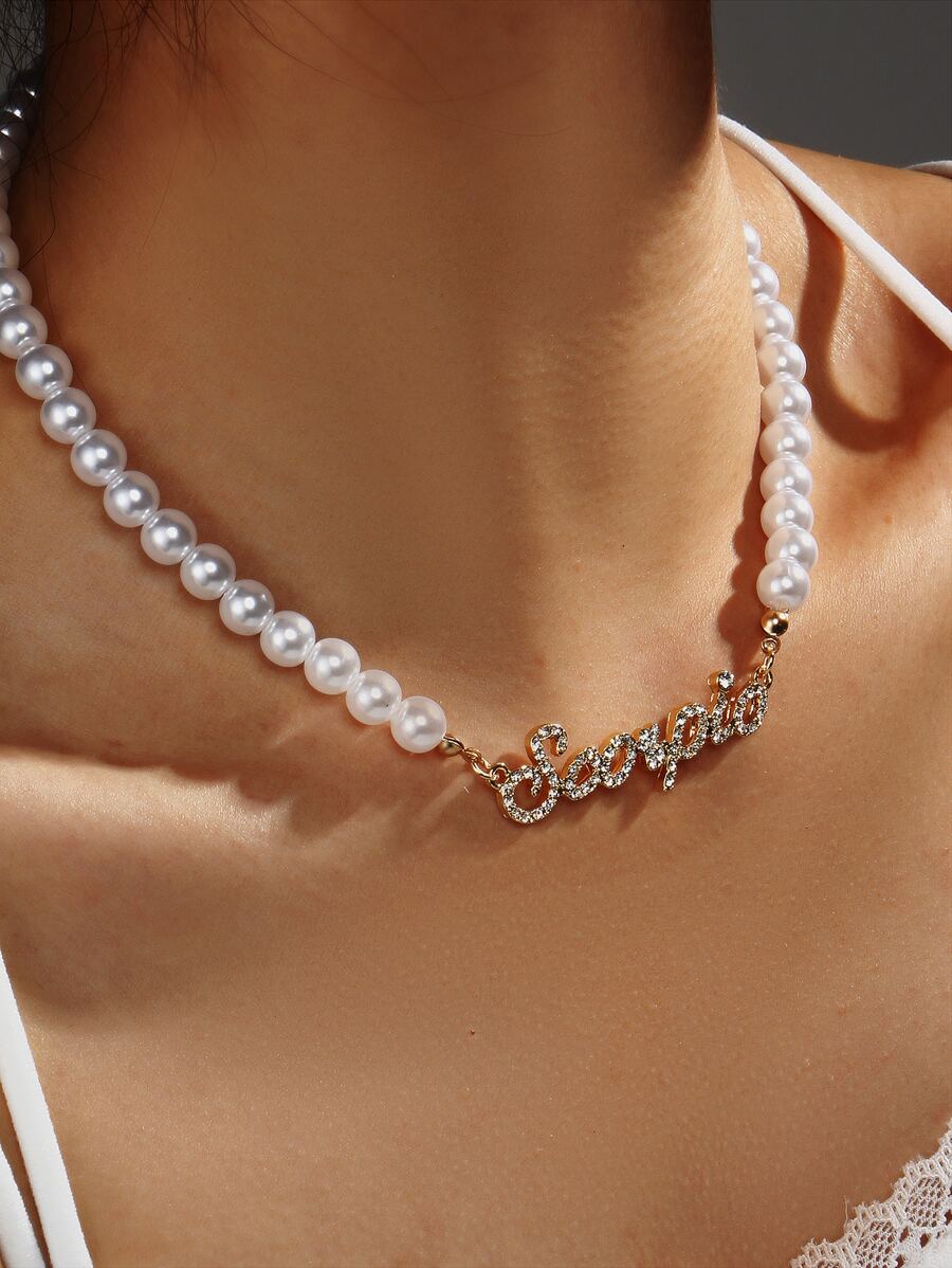 Faux Pearl Beaded Necklace - White - View 1