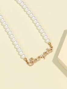 Faux Pearl Beaded Necklace - White - View 2