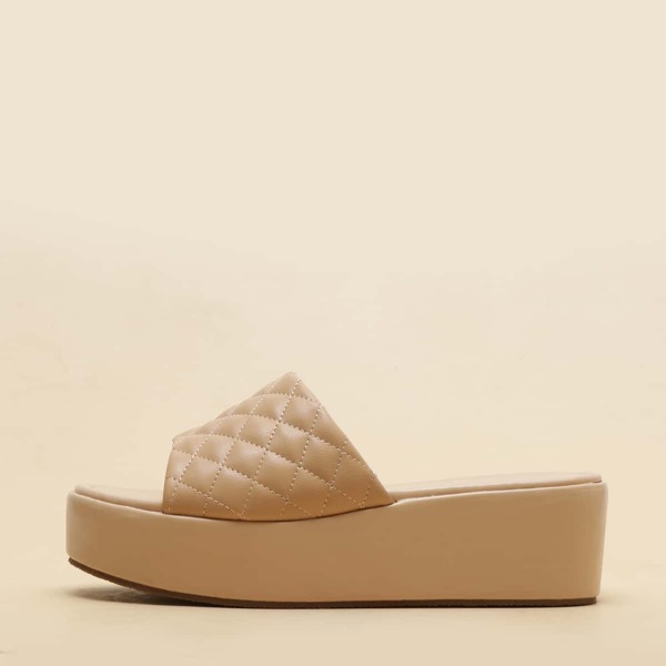 

Quilted Flatform Mules, Apricot