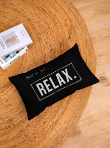 字母圖案腰枕套不附帶墊芯 - 黑與白 - 查看 7