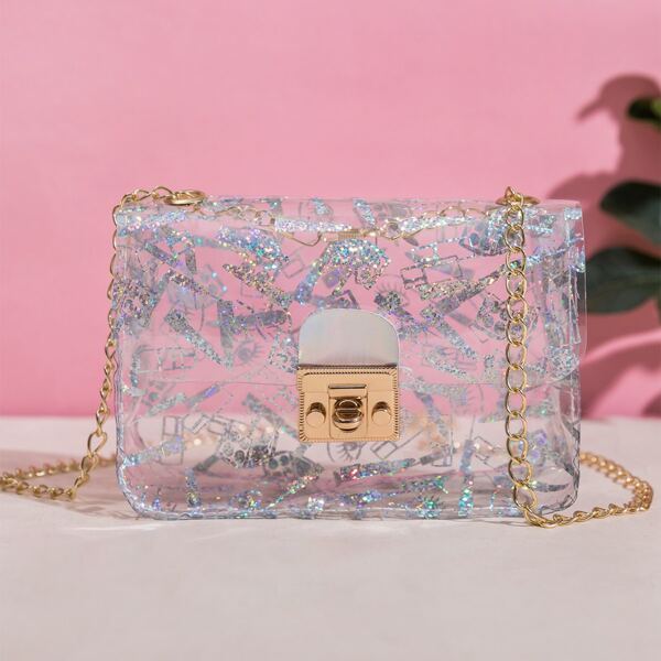 

Clear Glitter Twist Lock Chain Bag
