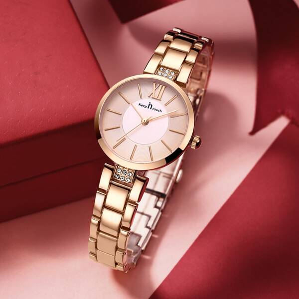 

Rhinestone Decor Round Pointer Watch & Strap Remover