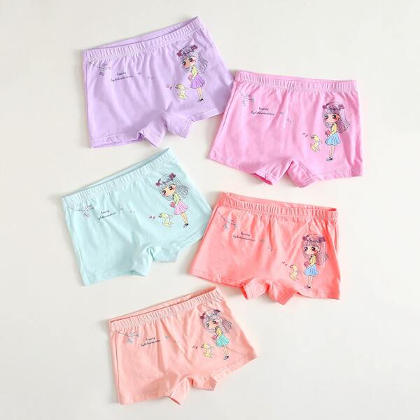 

Toddler Girls 5pcs Cartoon Graphic Shortie Brief, Multicolor