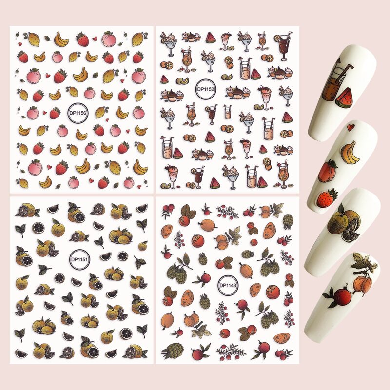 

4sheets Fruit Pattern Nail Art Sticker, Multicolor