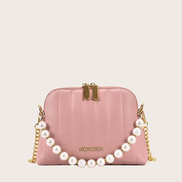

Faux Pearl Decor Chain Shoulder Bag, Pink