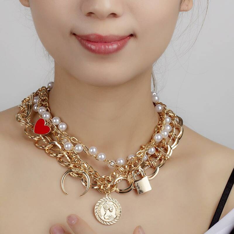 

Coin & Heart Layered Necklace, Gold