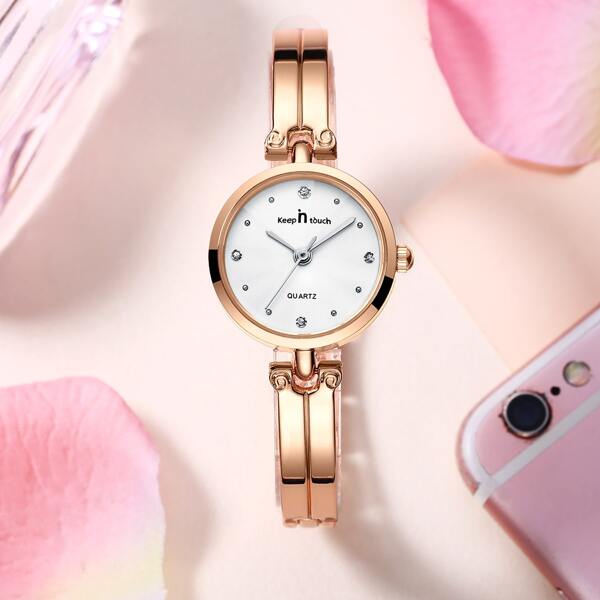 

Rhinestone Decor Round Pointer Watch & Strap Remover