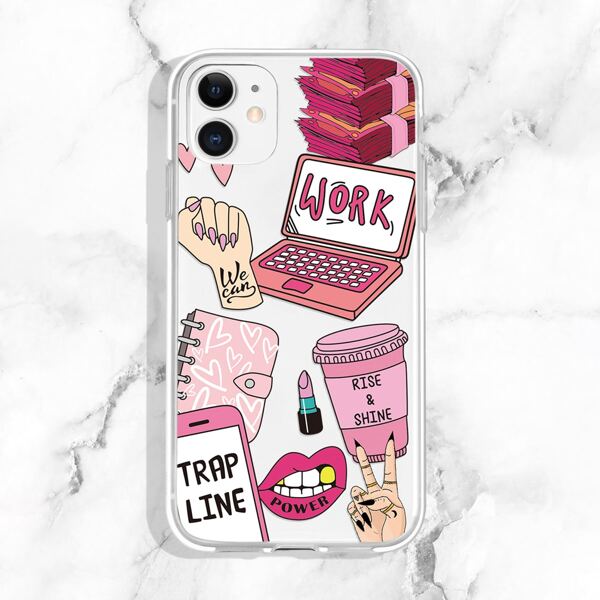 

Cartoon Graphic Phone Case, Pink