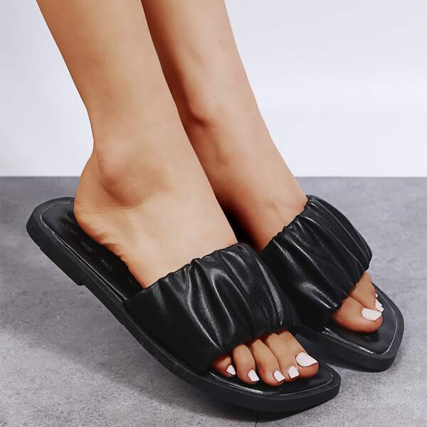 

Minimalist Ruched Slide Sandals, Black