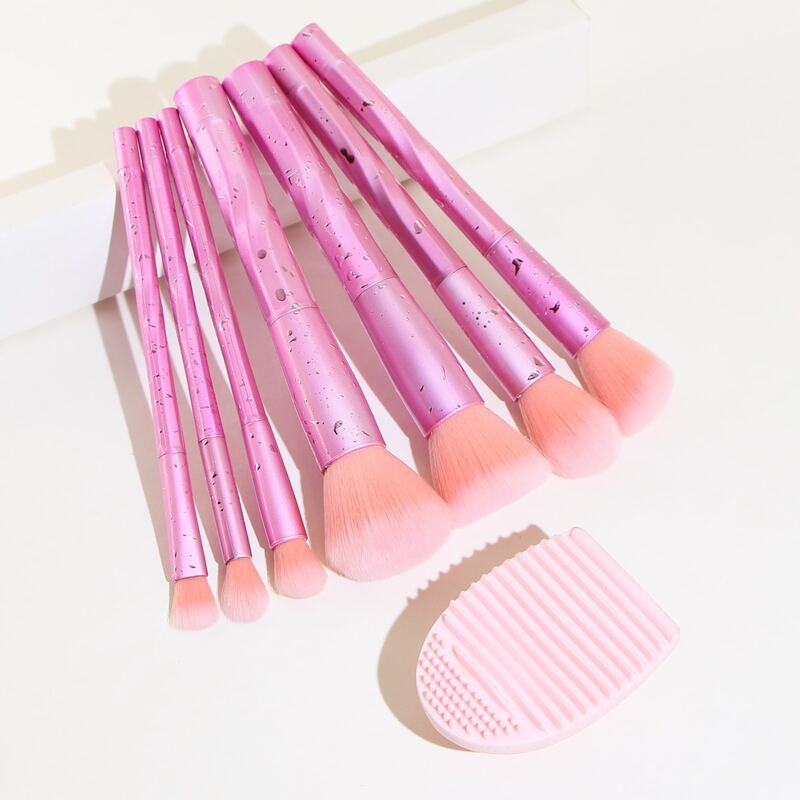 

7pcs Makeup Brush & 1pc Cleaning Tool, Pink