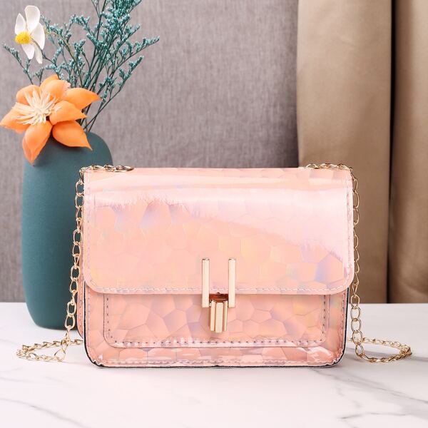 

Metal Lock Marble Graphic Chain Square Bag, Orange