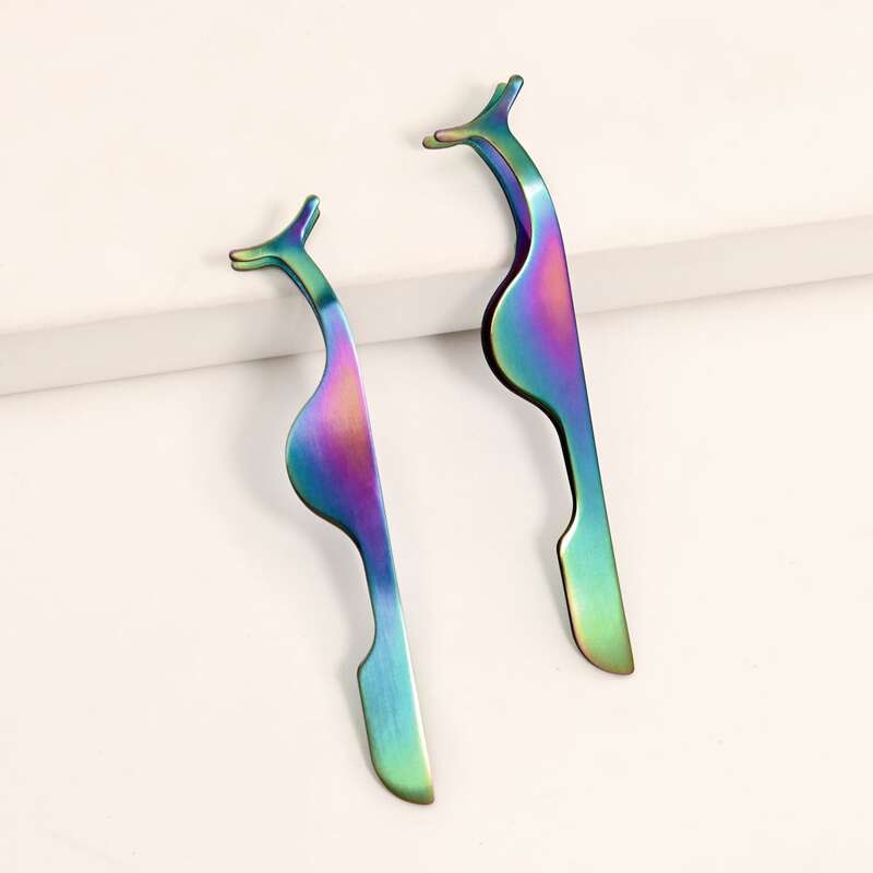 

2pcs Stainless Steel Fake Eyelash Tweezers Set, Multicolor