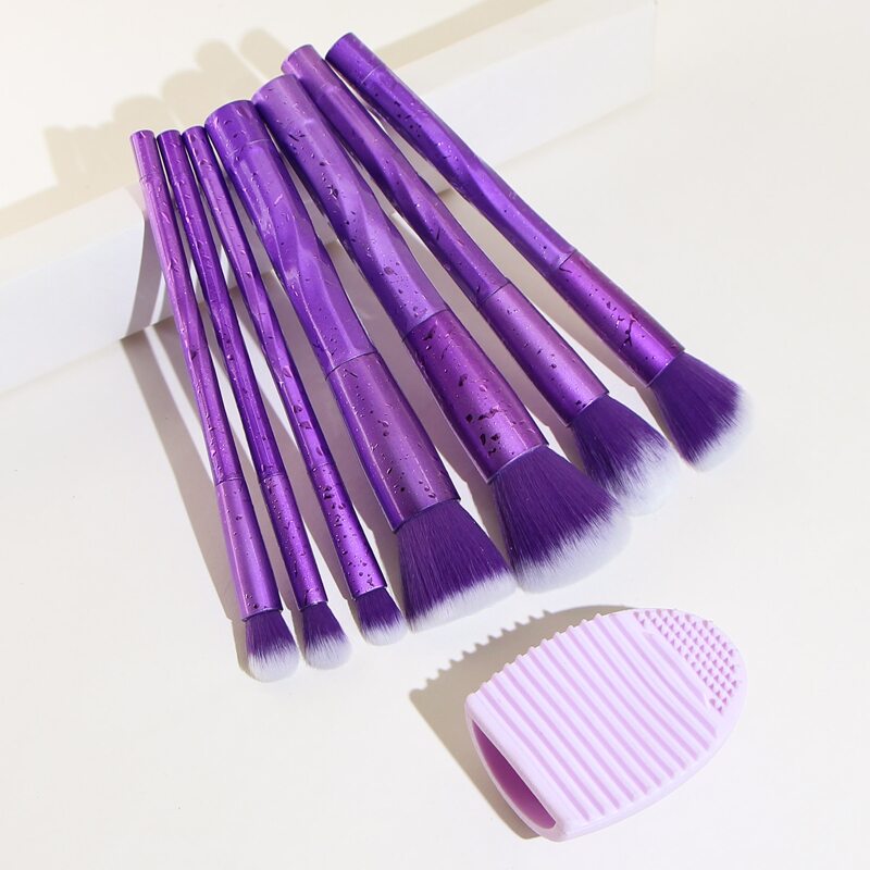 

7pcs Makeup Brush & 1pc Cleaning Tool, Purple