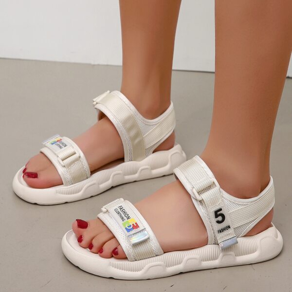 

Letter Graphic Velcro Strap Sport Sandals, Beige