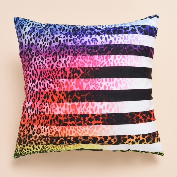 

Leopard Print Striped Cushion Cover Without Filler, Multicolor