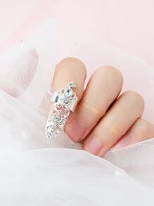 Rhinestone Decor Fingernail Ring - Silver - View 1