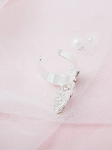 Rhinestone Decor Fingernail Ring - Silver - View 3