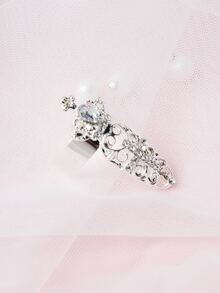 Rhinestone Decor Fingernail Ring - Silver - View 4