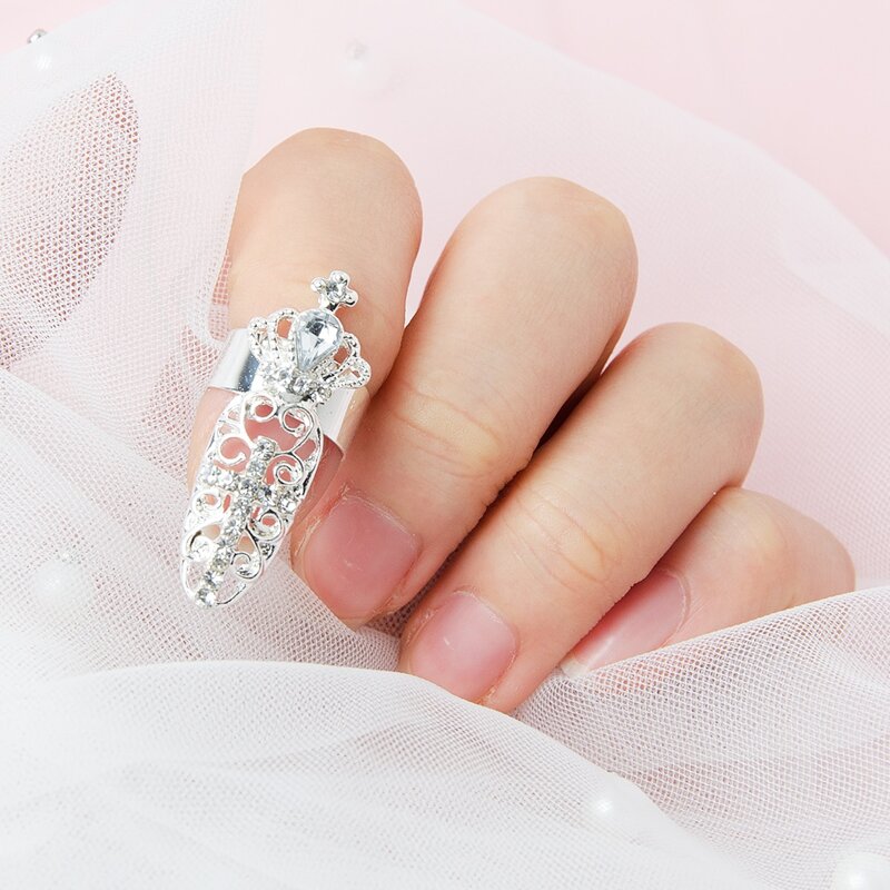 

Rhinestone Decor Fingernail Ring, Silver