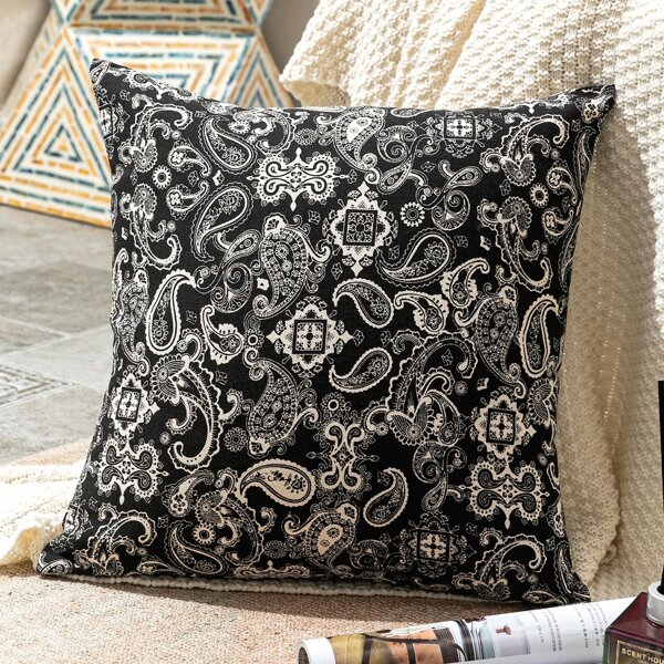 

Paisley Print Cushion Cover Without Filler, Black