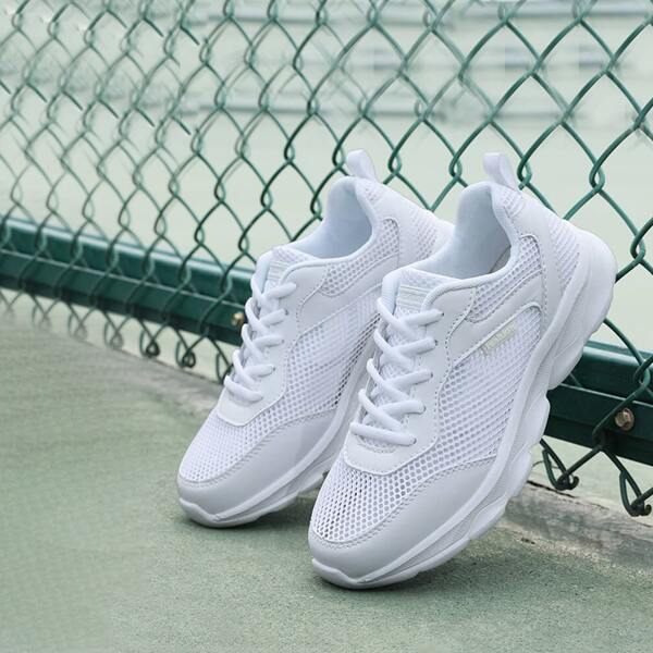 

Mesh Panel Lace-up Front Sneakers, White