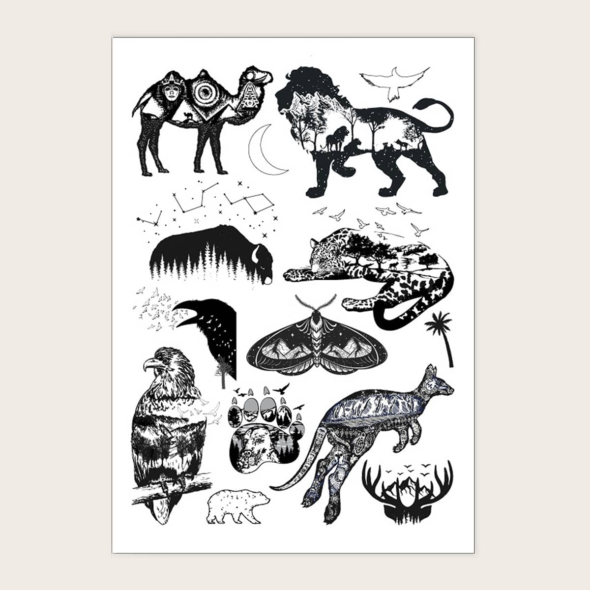 

1sheet Animal Pattern Tattoo Sticker, Black