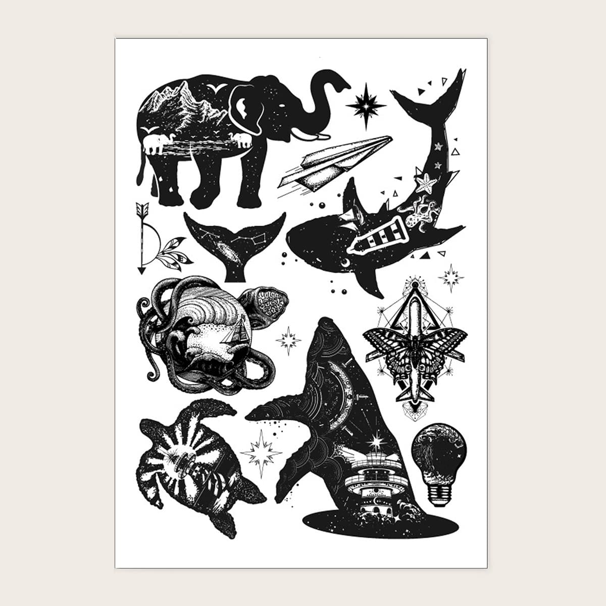 

1sheet Animal Pattern Tattoo Sticker, Black