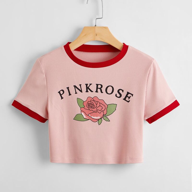 

Letter Rose Graphic Ringer Tee, Multicolor