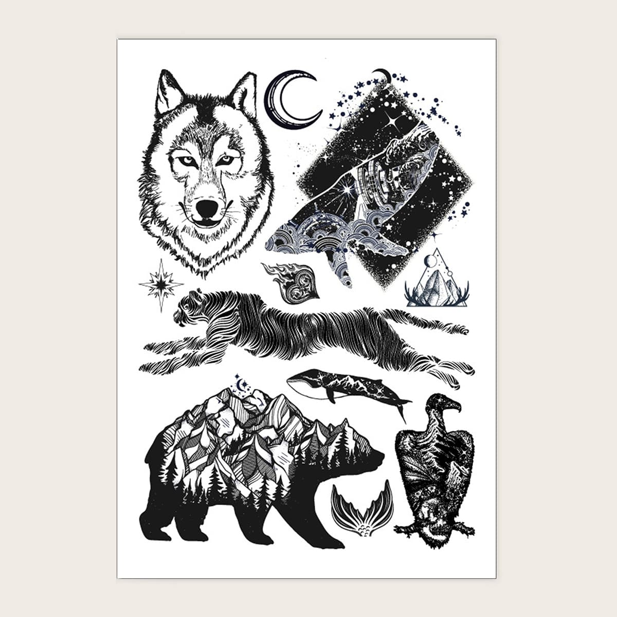 

1sheet Animal Pattern Tattoo Sticker, Black