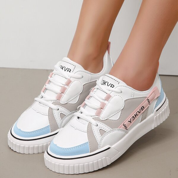 

Colorblock Lace-up Front Low Top Skate Shoes, Multicolor