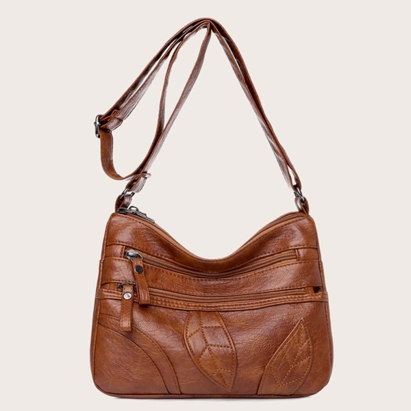 

Dual Zip Front Crossbody Bag, Brown