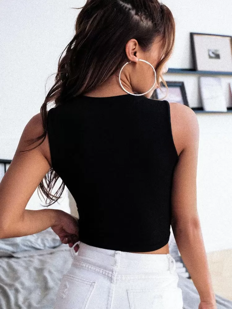 SHEIN Unity เสื้อกล้ามแต่งเชือก - สีดำ - ดู 2