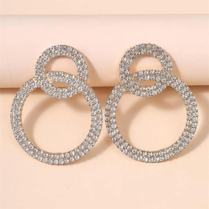 

Rhinestone Decor Earrings, Gold