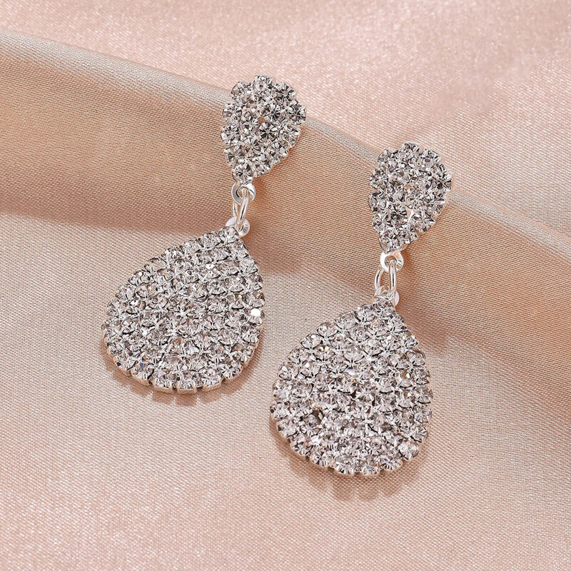 

Rhinestone Water Drop Earrings, Silver