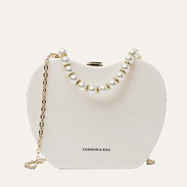 

Faux Pearl Handle Box Bag, Beige
