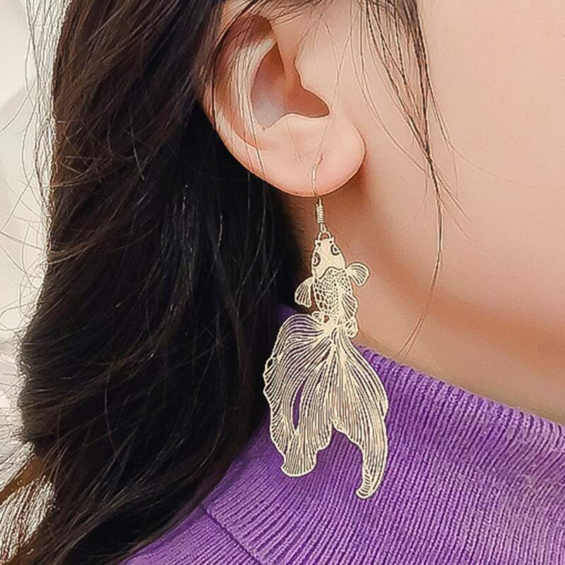 

Fish Drop Earrings, Gold