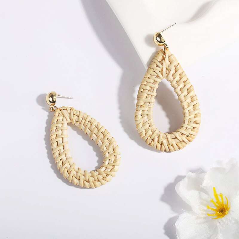 

Braided Water Drop Earrings, Beige