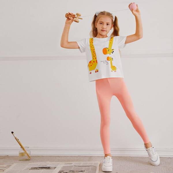 

Girls Giraffe & Slogan Graphic Tee And Leggings Set, Multicolor