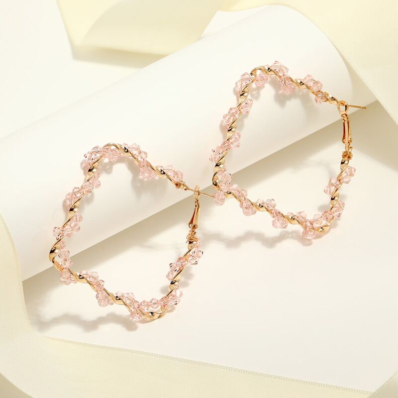 

Beaded Twist Hoop Earrings, Pink