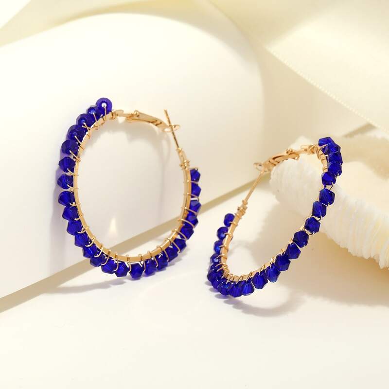

Crystal Decor Hoop Earrings, Royal blue