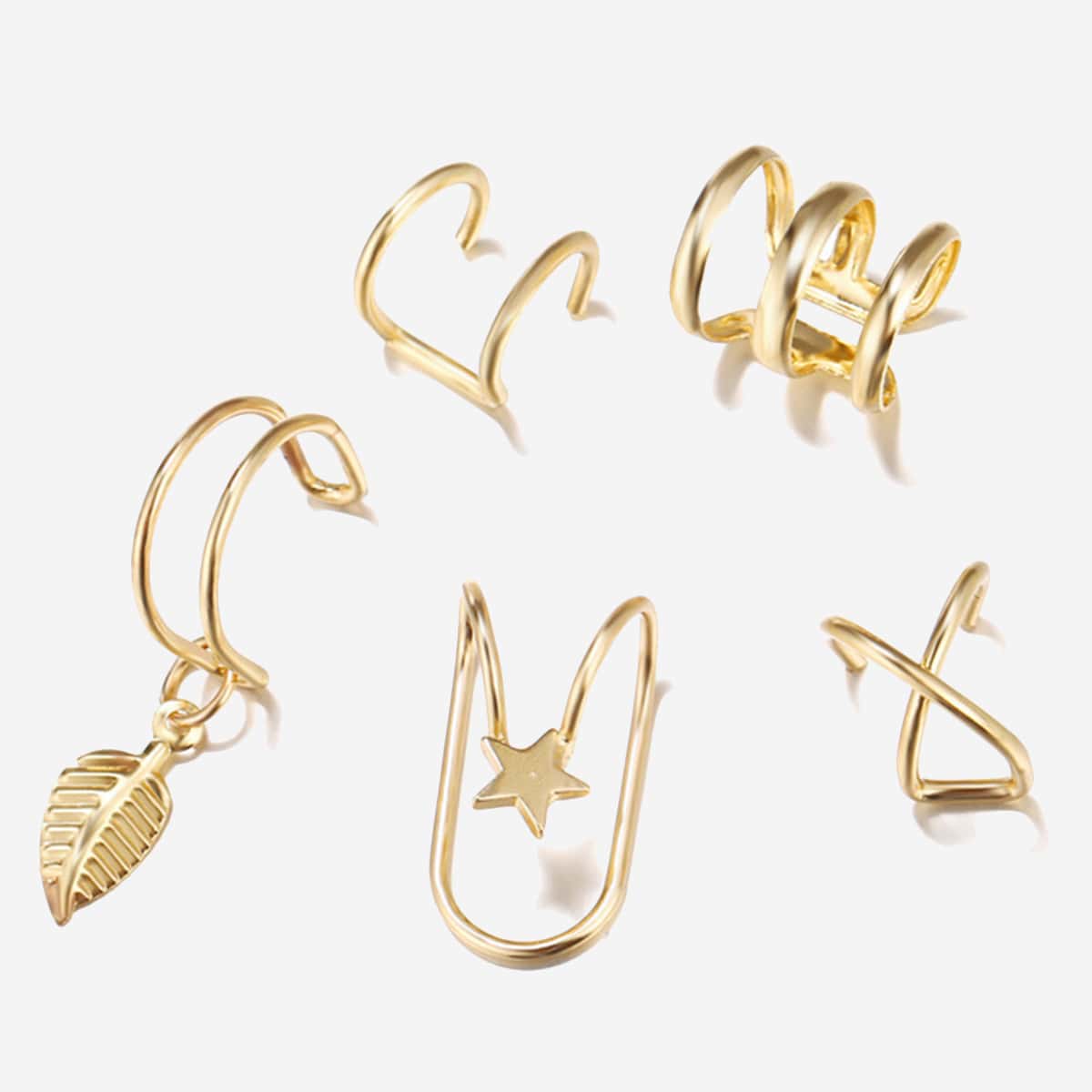 

5pcs Star & Leaf Decor Ear Cuff, Gold