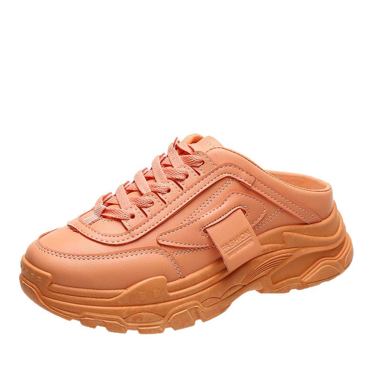 

Solid Lace-up Chunky Sneaker Mules, Orange