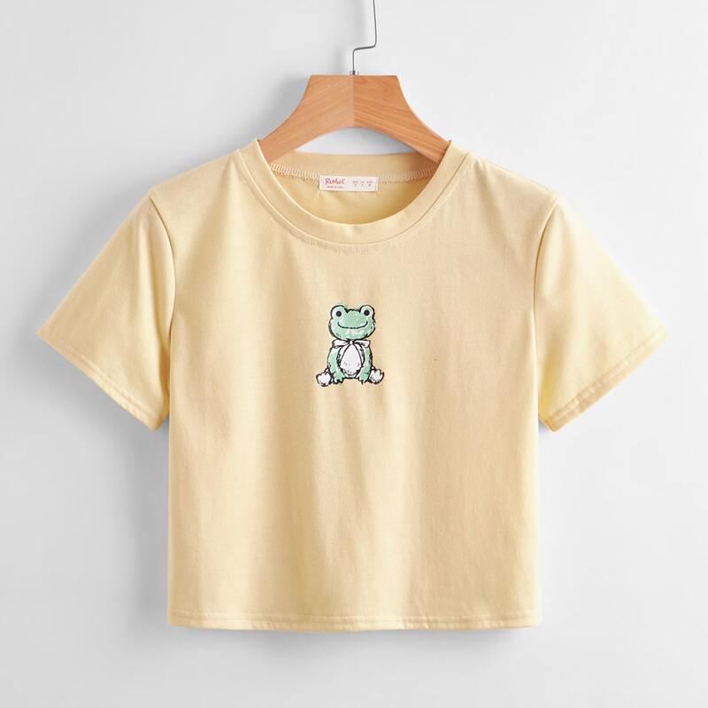

Frog Graphic Crop Tee, Beige