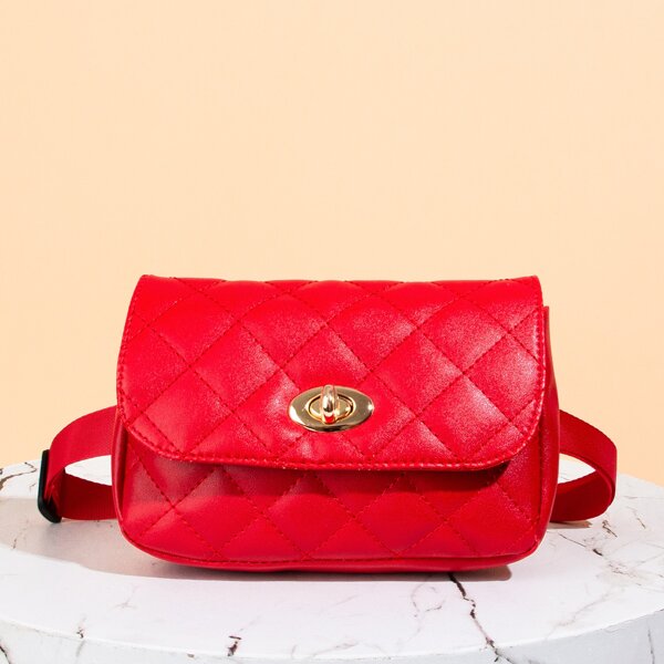 

Quilted Twist Lock Flap Fanny Pack, Red