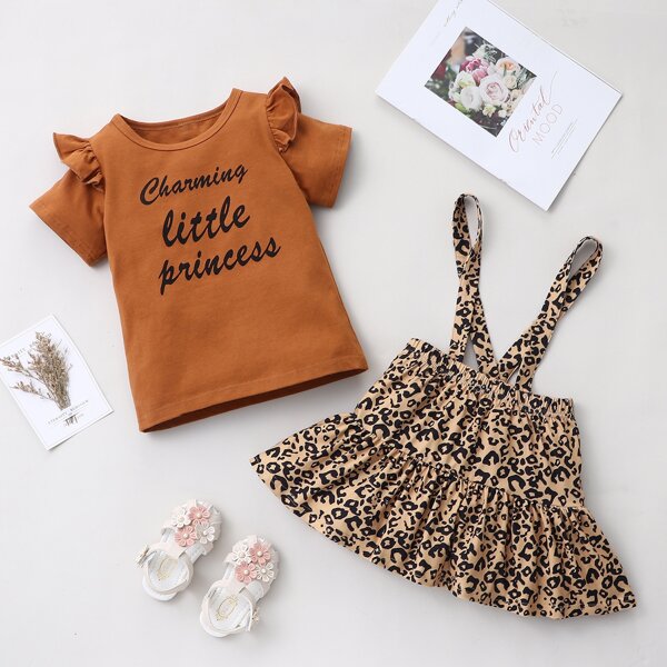 

Toddler Girls Letter Graphic Tee With Leopard Skirt, Multicolor