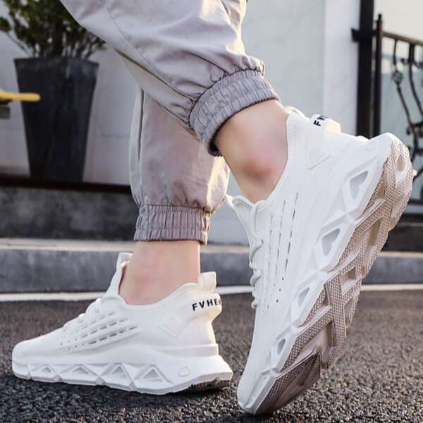 

Men Lace Up Decor Running Shoes, White