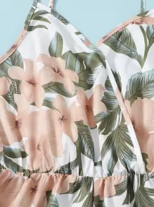 SHEIN Teen Girls Floral Print Cami Romper - Multicolor - View 4